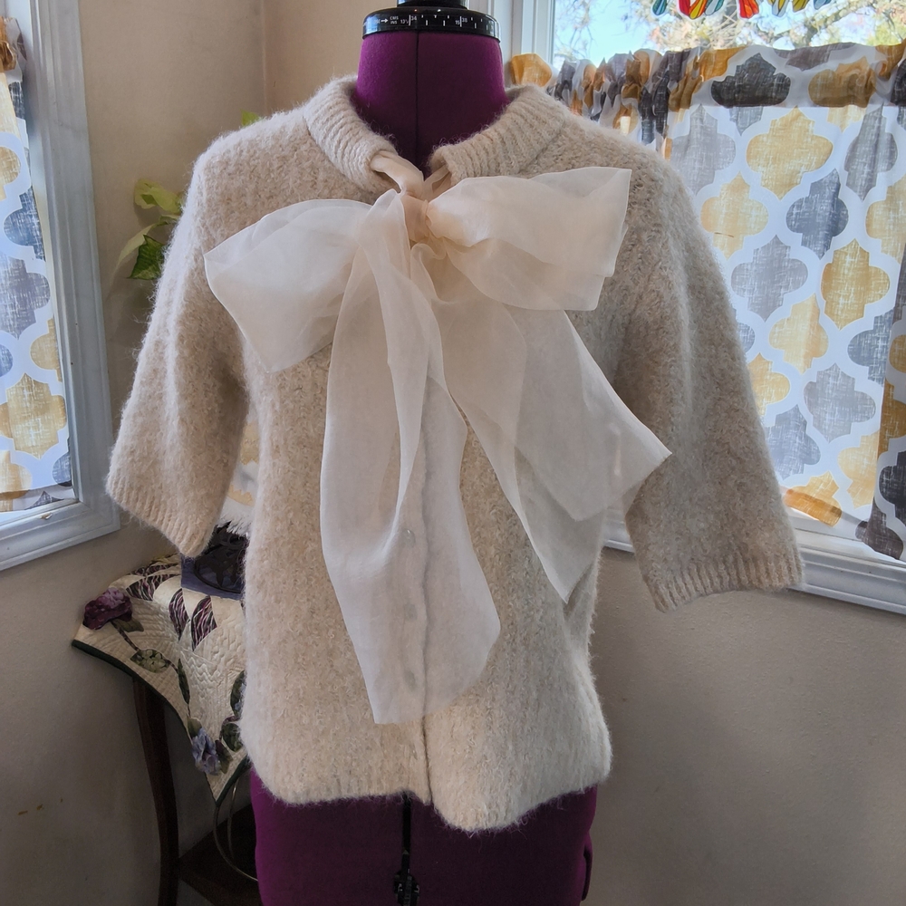 NWT Philosophy Cream Knit Wool Blend Sweater With Bow. Size M. TTCP